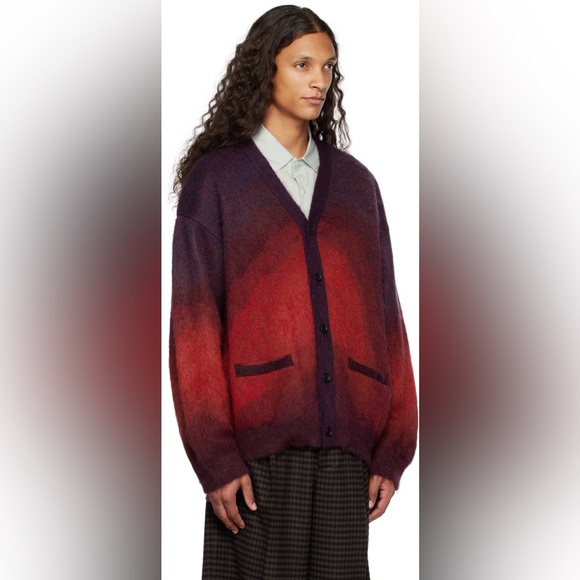 STEIN Burgundy Gradient Mohair Cardigan Purple Red Soft Oversized Sweater Medium - Picture 11 of 16